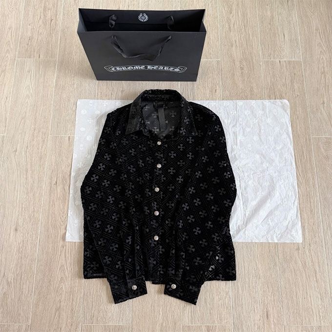 chrome hearts velvet cutout button up shirt